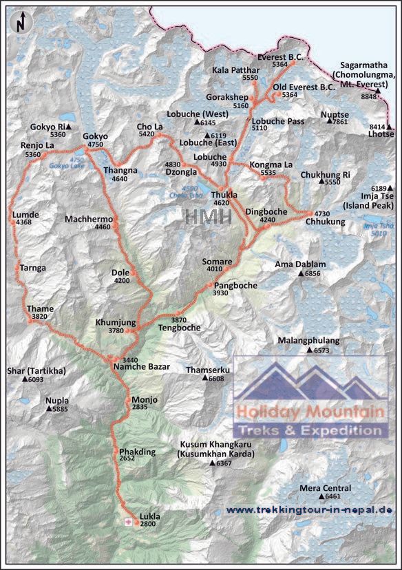 Karte mit höherer Auflösung erhalten.... Mount Everest Umgebung Trek
