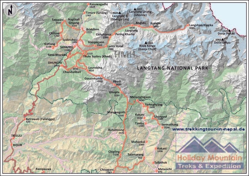 Karte mit höherer Auflösung erhalten.... Langtang-Tal Trek