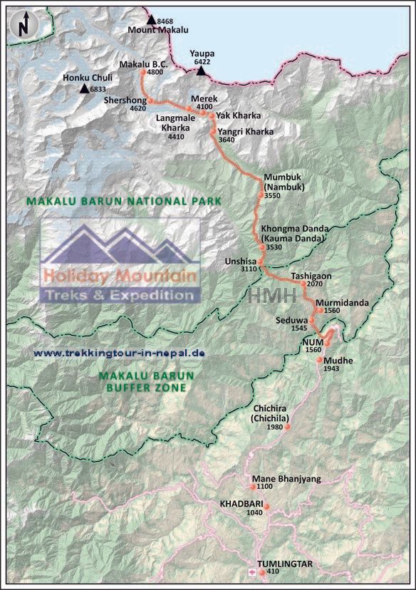 Karte mit höherer Auflösung erhalten.... Makalu Basislager Trek / Less-touristy