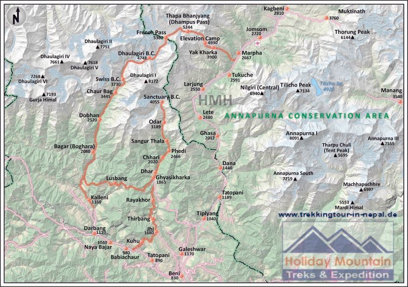Karte mit höherer Auflösung erhalten.... Mount Dhaulagiri Rundweg Trek