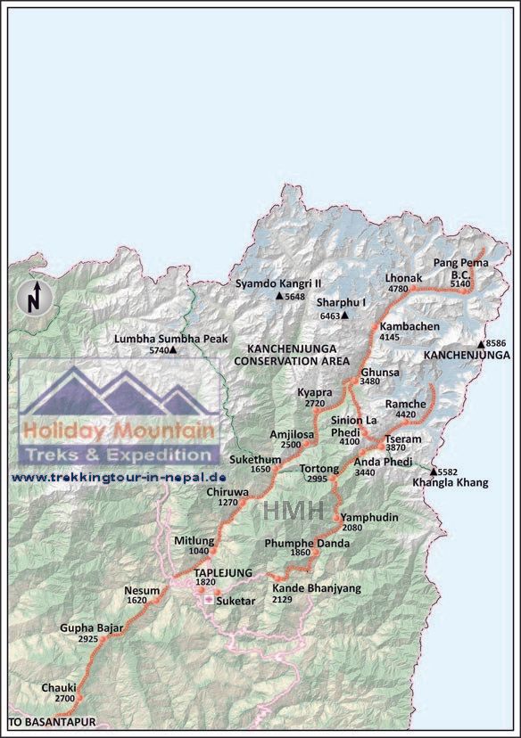Karte mit höherer Auflösung erhalten.... Mount Kanchenjunga Rundweg Trek