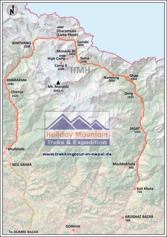 Karte mit höherer Auflösung erhalten.... Mount Manaslu Rundweg Trek