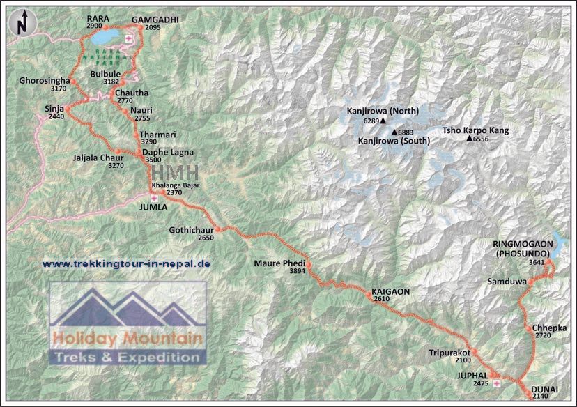 Karte mit höherer Auflösung erhalten.... Jumla - Rara-See Trekking / Less-touristy