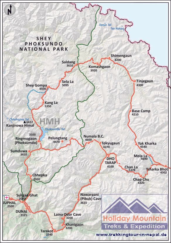 Karte mit höherer Auflösung erhalten.... Oberes Dolpo - Bonpo Trek / Less-touristy