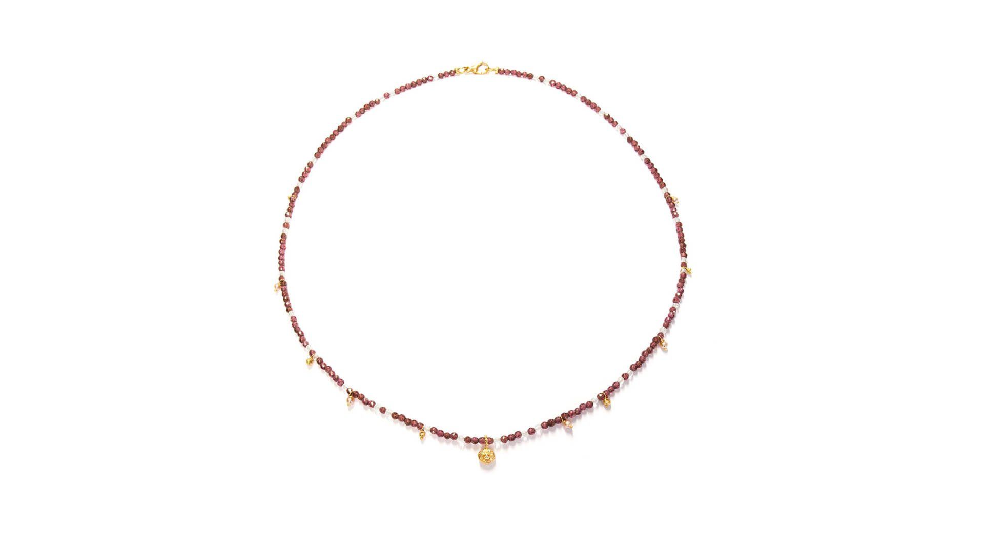 750/ Rotgold, Granat, Bergkristall, Brillant weiß twvsi 0,0022 ct, Süßwasserzuchtperlen rosé