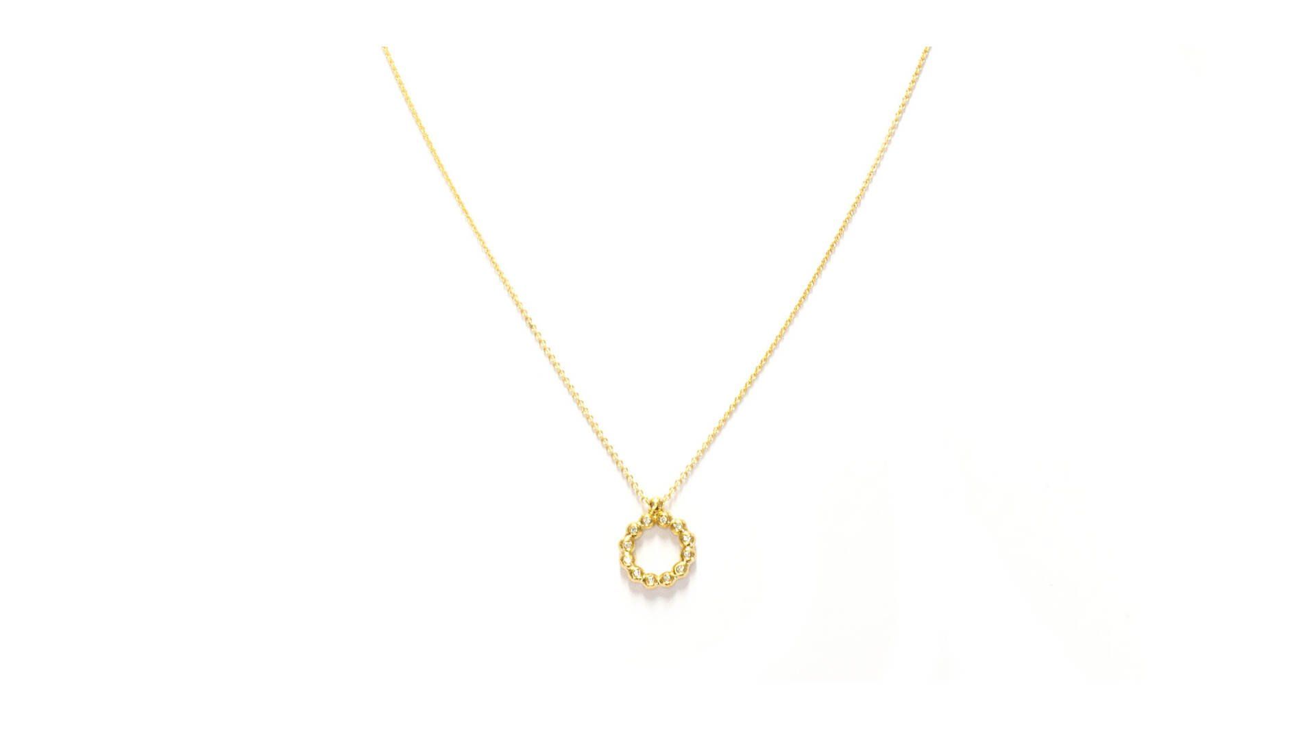 feine Ankerkette in 750/ Gelbgold, Kugelkreiselanhänger mit 12 Brillanten bestückt, Brillanten weiß twsvi 0,0264 ct