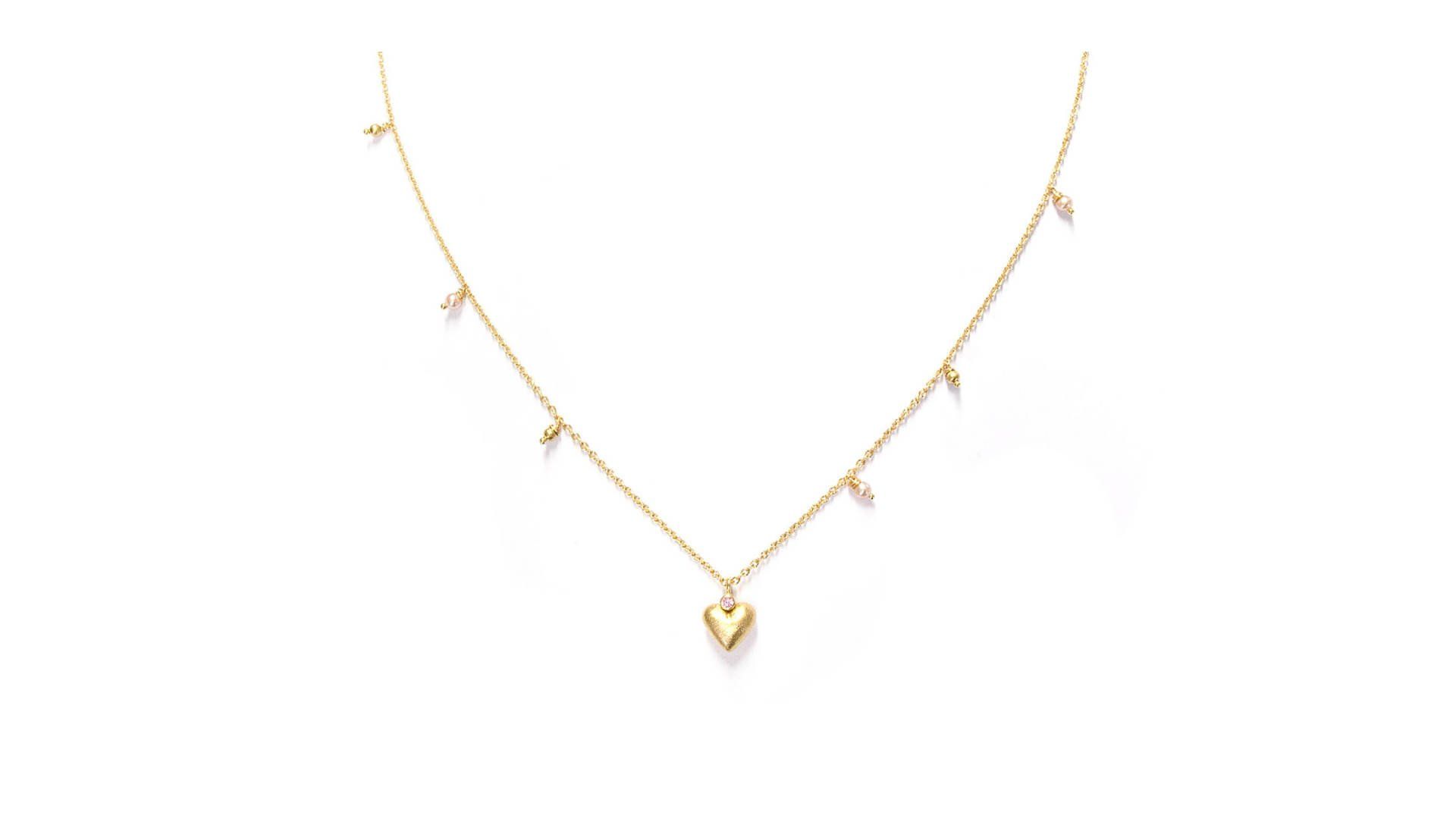 750/ Gelbgold sattgelb mattgeschlagen, Safir pink naturfarben, Süßwasserzuchtperlen rosé