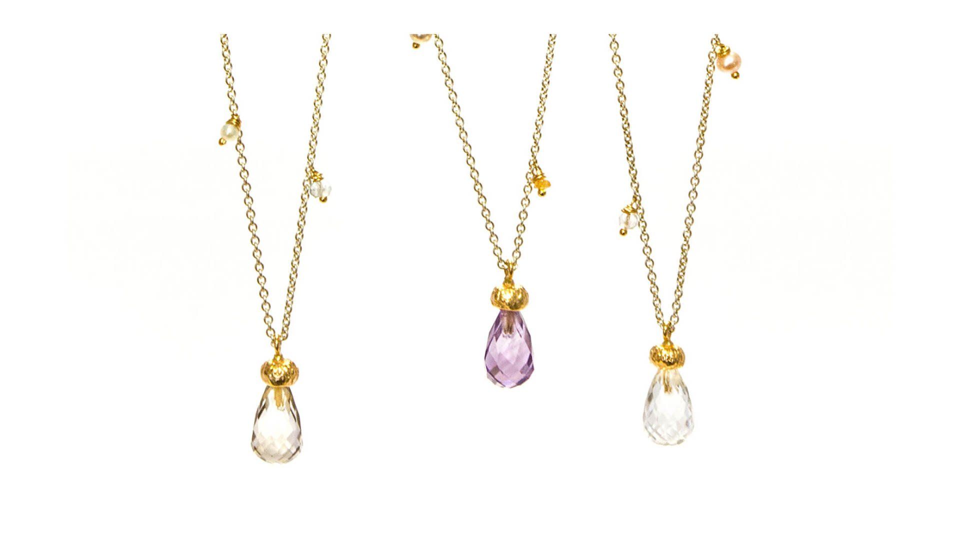 925/ Silber, 750/ Rotgold, Bergkristall, Amethyst, Rauchquarz, Carneol, Aquamarin Süßwasserzuchtperlen weiß, rosé