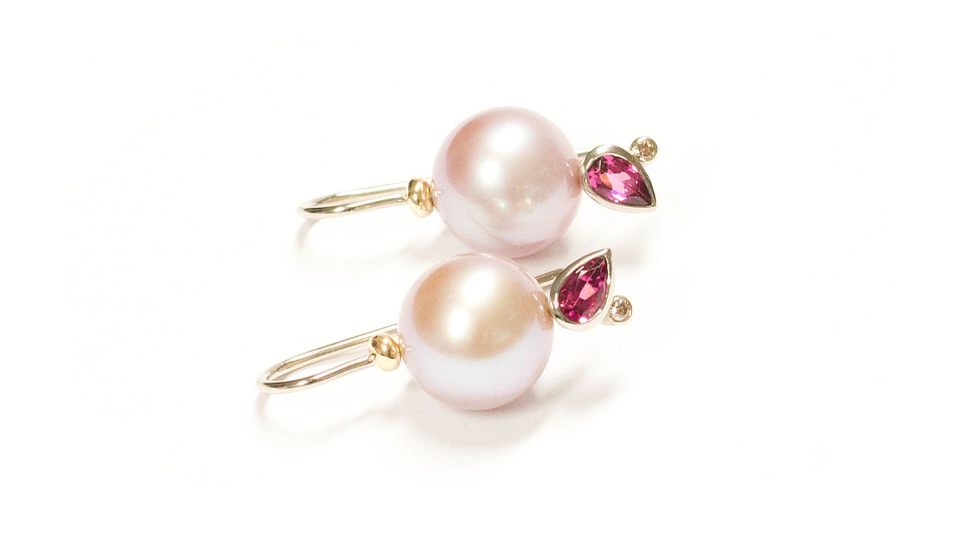 750/ Weißgold, 750/ Roségold, Tumalin pink – Tropfen, Süßwasserzuchtperlen rosé