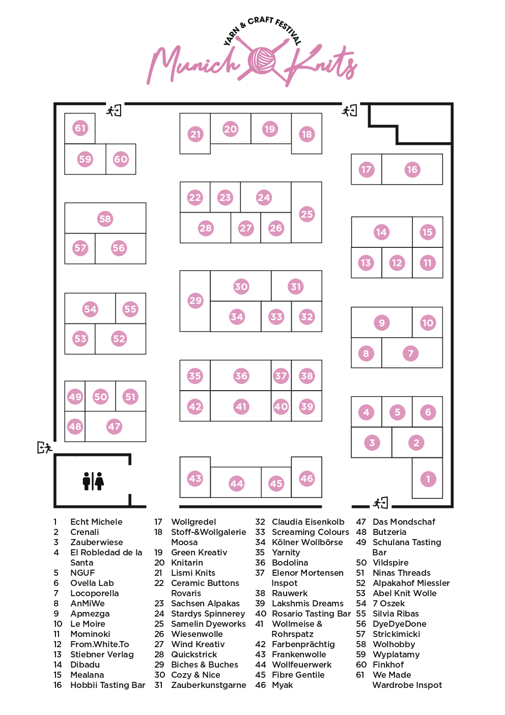 Floorplan Yarn market Munich Knits floor plan of the yarn market of the Munich Knits yarn & craft festival 2025 with all exhibitors