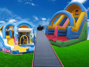 Rutschen aufblasbar Rollenrutsche Rollenbahn Rutschbahn Verleih Rollenrutschbahn im Eventverleih Eventmodule guenstig mieten