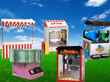 Fun Food guenstig mieten Popcornmaschine Crepes Platte Hot Dog und Slushy Maker Funfood Catering Spassfbarik Sandra Minnert