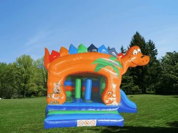 Hüpfburg kleine Dino günstig mieten im Hüpfburgen Verleih Huepfburg Dino Rutsche guenstig mieten im Huepfburgenverleih Eventmodule Verleih Frankfurt Maedchen und Jungen