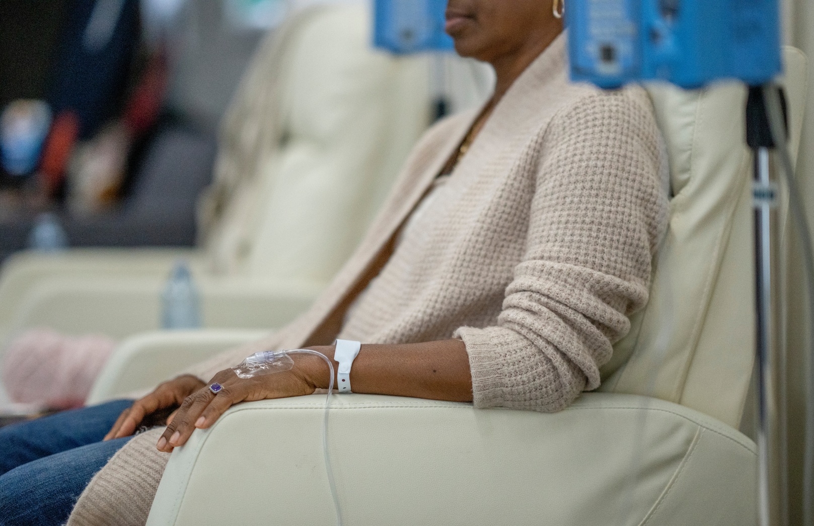 Lady undergoing chemotherapy wearing comfy clothing