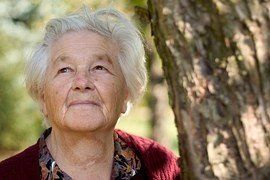 Strahlende reife Frauen sind wunderschön glückliche reife Frau am Baum