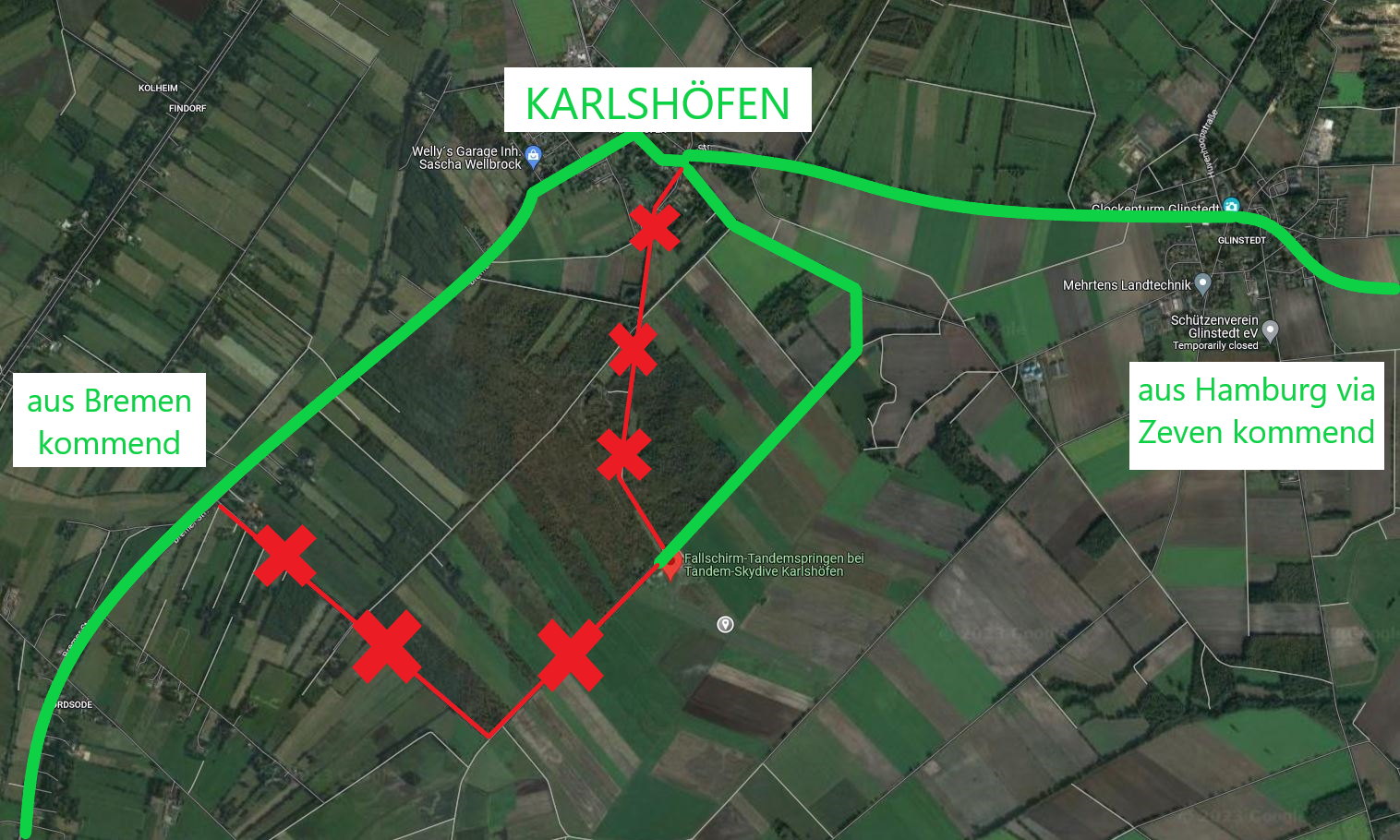 Karte Anfahrt Fallschirmsprung Karlshöfen, Bremen