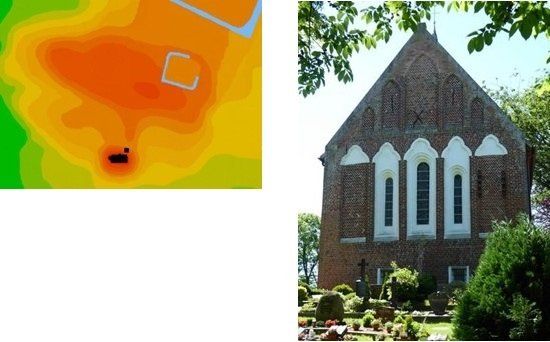 Höhenkarte Dornum, Kirche südlich der Warft