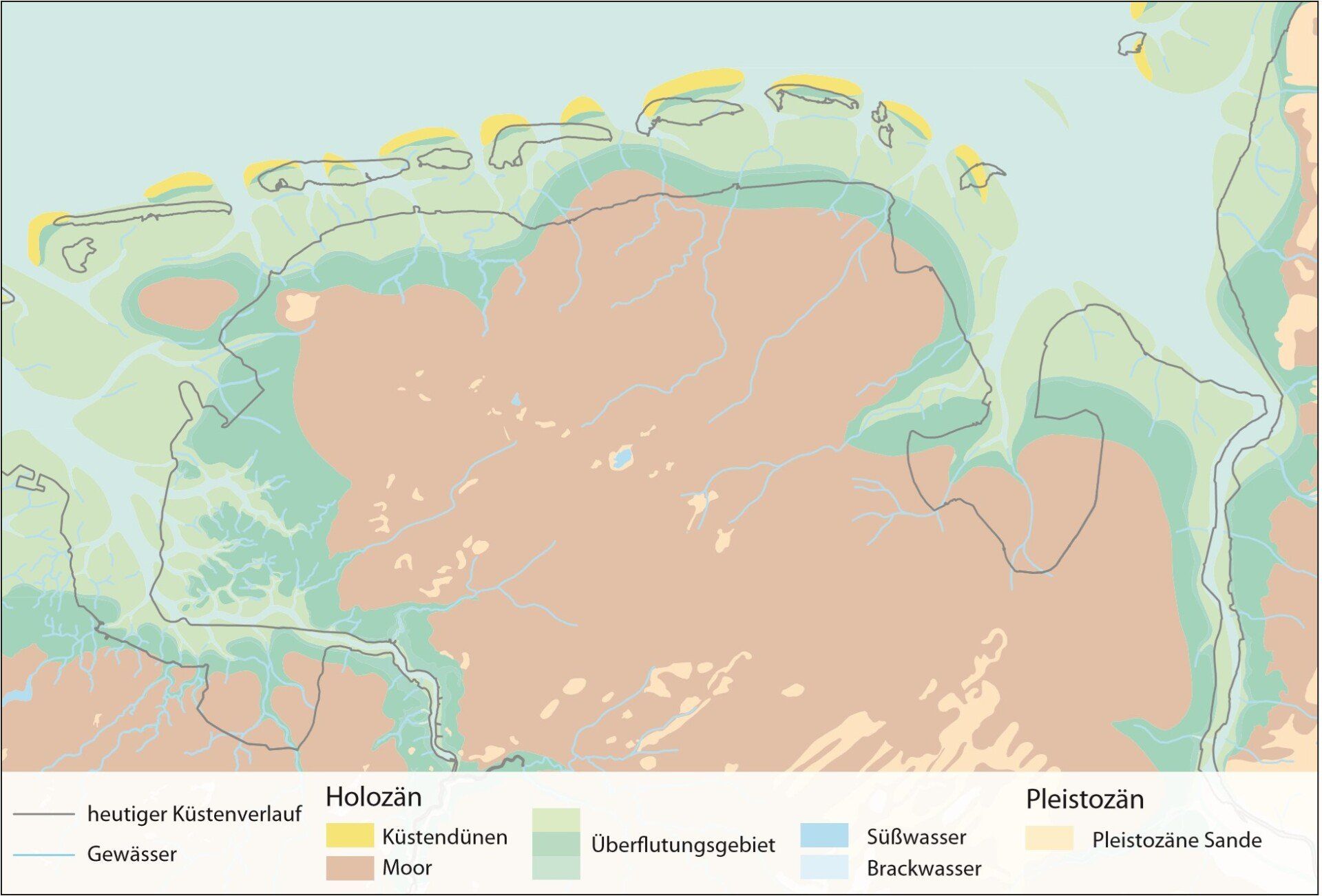 Abb. 2: Zustand der Vermoorung Ostfrieslands um 500 v. Chr. (Grafik: bearbeitet nach P. Vos).