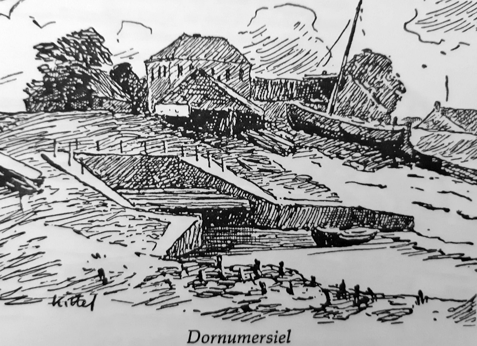 Zeichnung von der Wilters Werft in Dornumersiel. Künstler: Kittel
