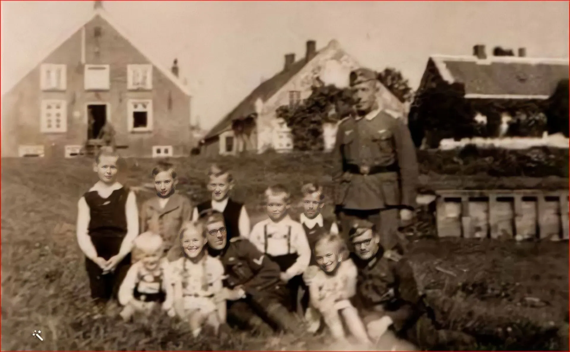 Internierte deutsche Soldaten und Kinder in Dornumersiel