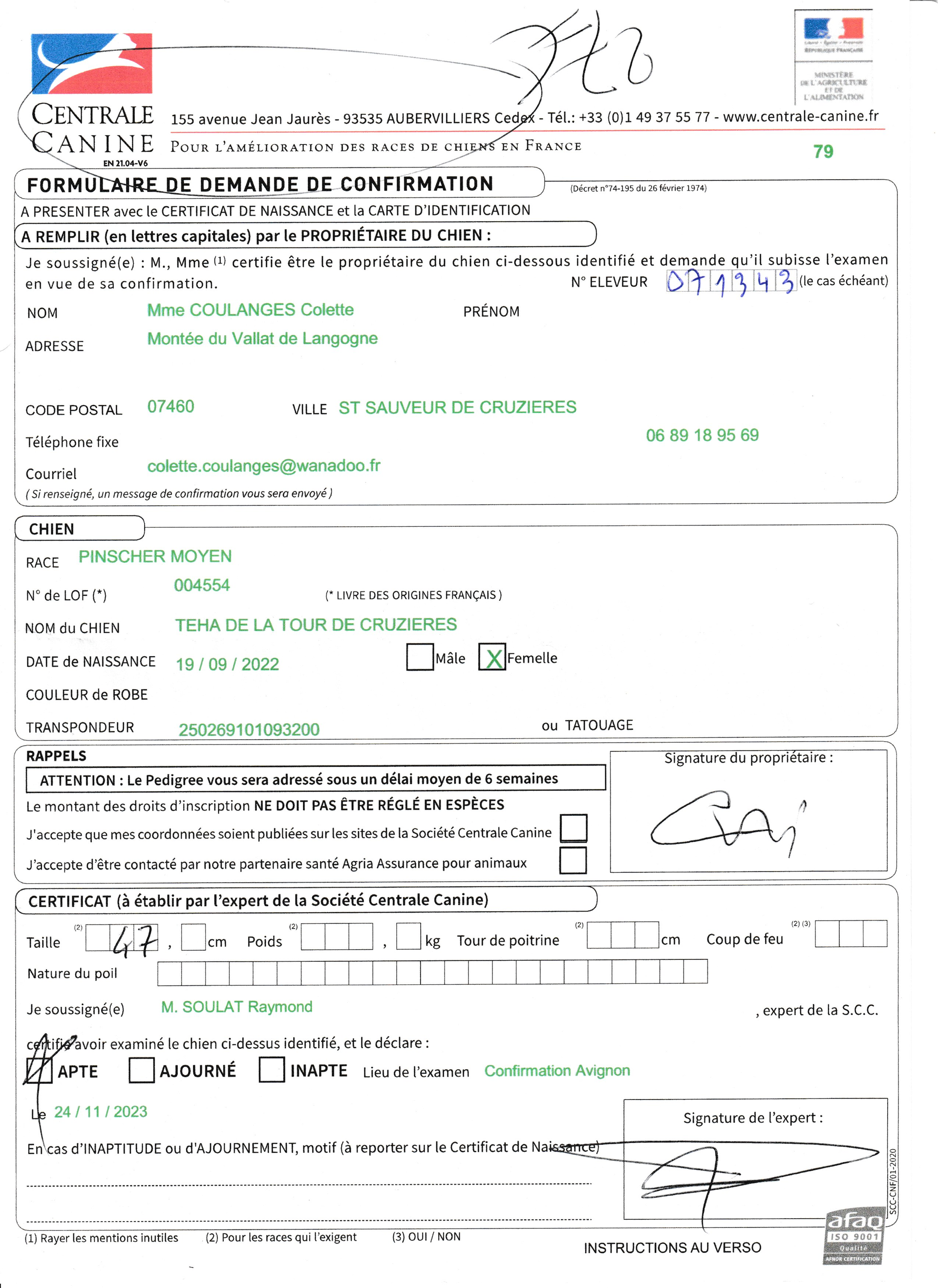 FORMULAIRE DE CONFIRMATION