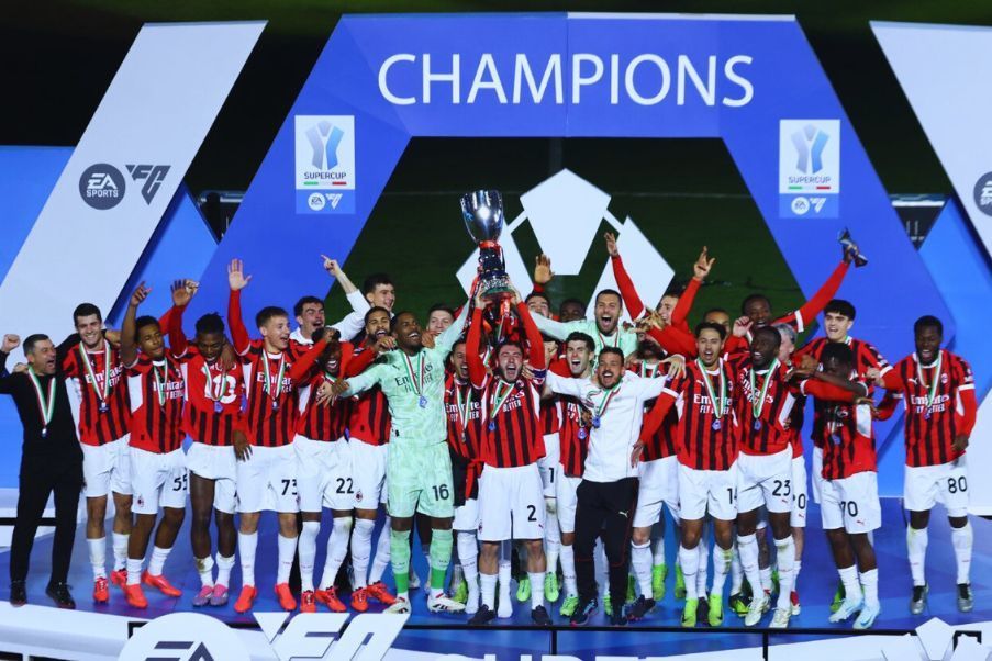 AC Milan AC Milan celebrate the Italian Supercoppa thriump about Inter in Riyadh.