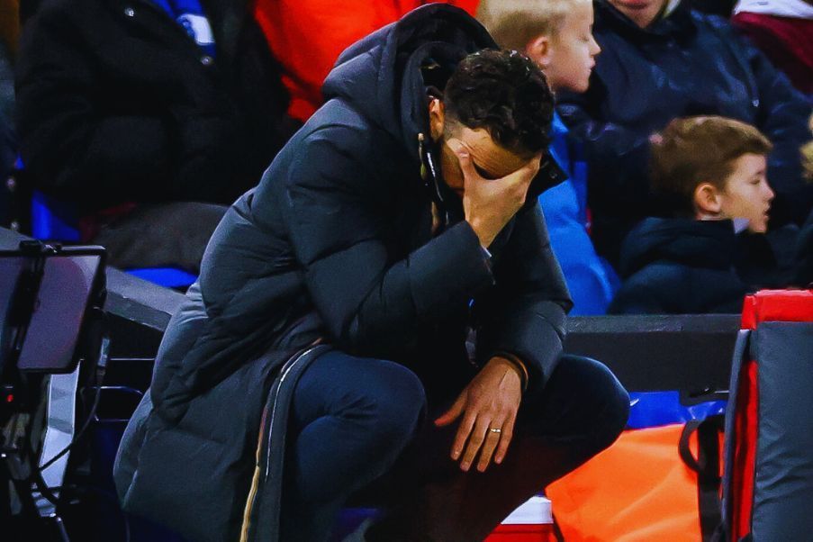 Rubén Amorim Rubén Amorim head coach Manchester United suffering in a Premier League match