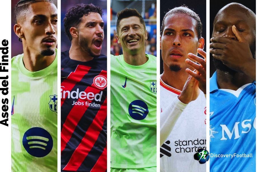 Ases Top 5 de ases del fin de semana en las 5 grandes ligas europeas. Raphinha, Marmoush, Lewandowski, Van Dijk y Lukaku.