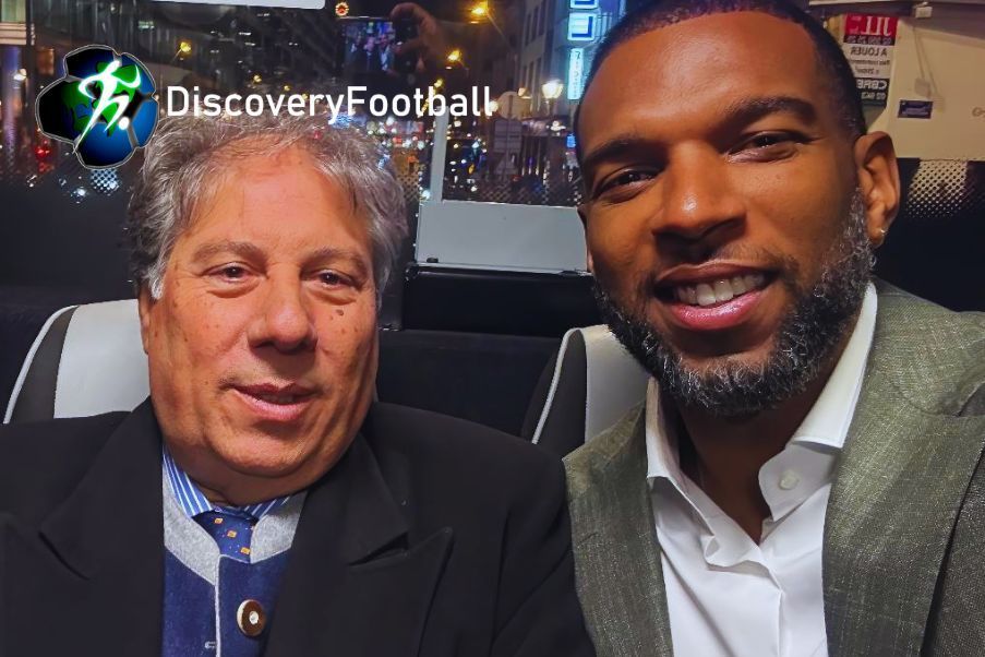 Babel Dutch legend Ryan Babel with Manos Stamatopoulos of Discoveryfootball.com in Brussels