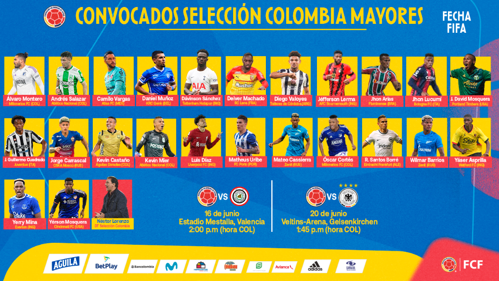 Selección Colombia Convocados de la Selección Colombia para la fecha FIFA de Junio 2023