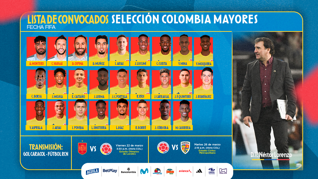 Lista de convocados de Selección Colombia para las fechas FIFA de Marzo