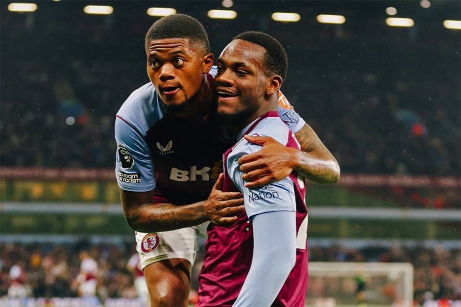 John Durán John Durán celebra con Leon Bailey la igualdad a tres del Aston Villa con el Liverpool. El colombiano anotó dos goles en la recta final del partido. EPIC