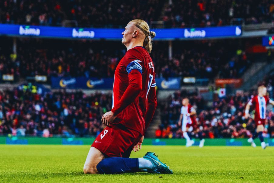 Erling Haaland Erling Haaland top scorers of Norway, celebrates one of the goals against Slovenia