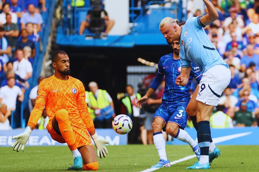 Erling Haaland puso en ventaja al Manchester City en Stamford Bridge en la victoria 0-2 sobre el Chelsea. EPIC