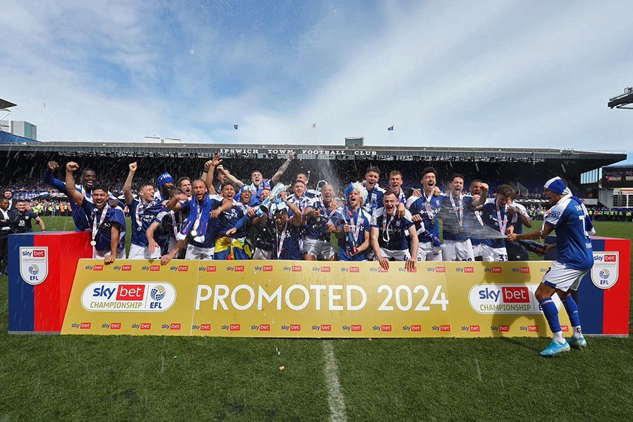 Ipswich Town Ipswich Town players celebrate promotion to the top flight of English football