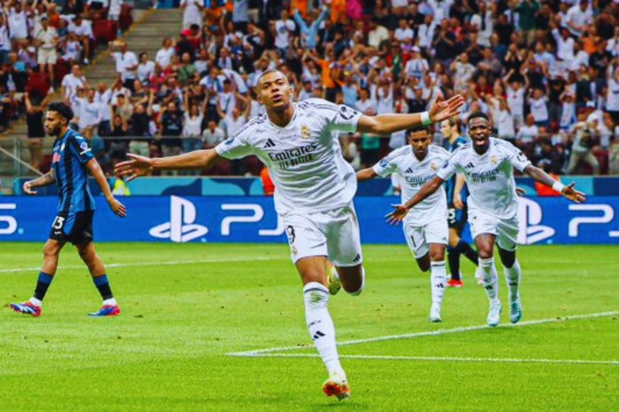 Kylian Mbappe anotó su primer gol con la camiseta del Real Madrid en la Supercopa de Europa