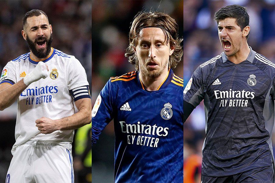 Real Madrid Karim Benzema, Luka Modric y Thibaut Courtois
