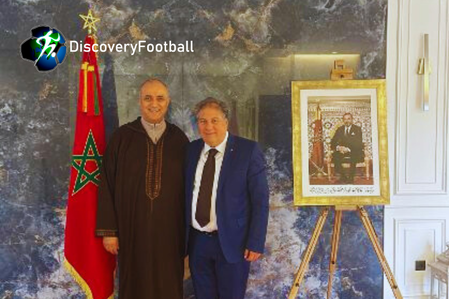 Mohamed Sbihi with Manos Staramopoulos The Ambassador of Morocco in Greece, Mohamed Sbihi with Manos Staramopoulos of Discoveryfootball.com