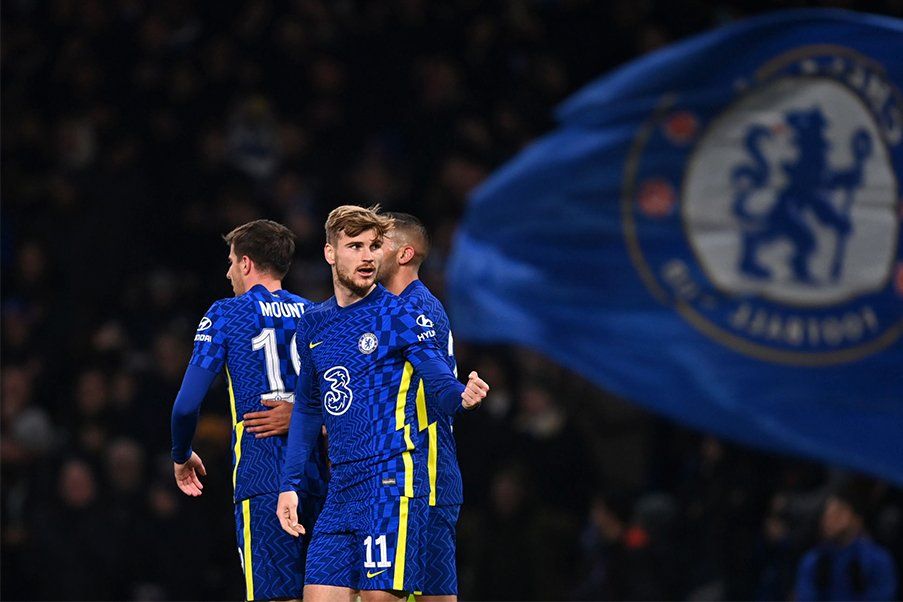 Timo Werner celebra el 4-0 del Chelsea a la Juve en The Bridge