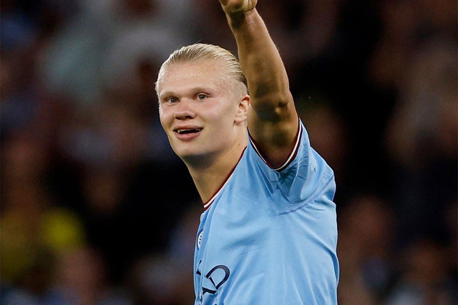 Erling Haaland Erling Haaland with the new hat-trick style reached 7 by catching England former international striker Wayne Rooney and now a distant but not unlikely target is Thierry Henry.