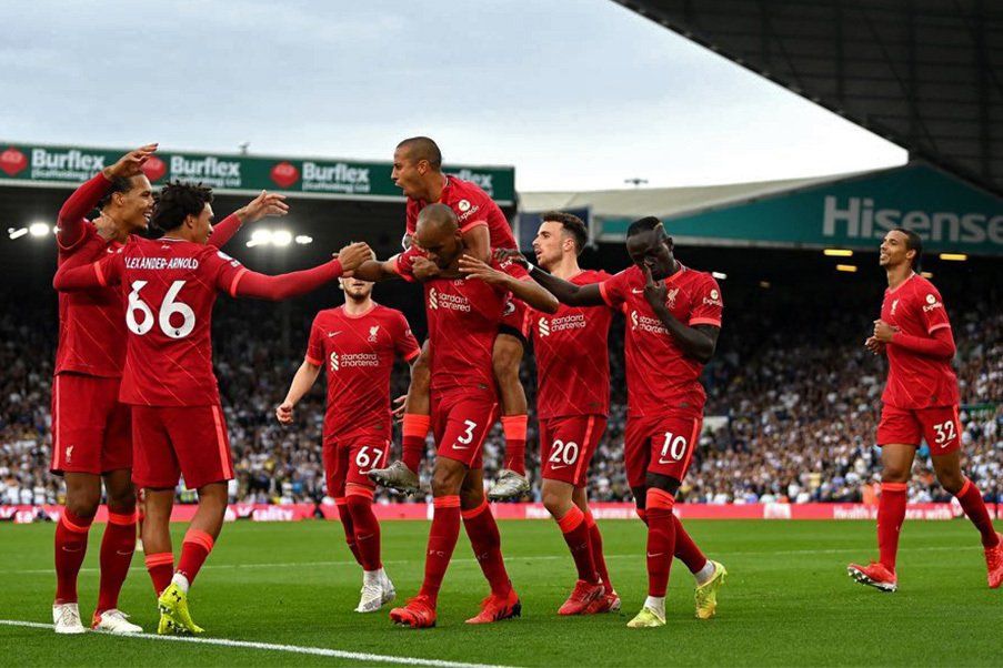 El Liverpool celebra uno de los goles ante el Leeds