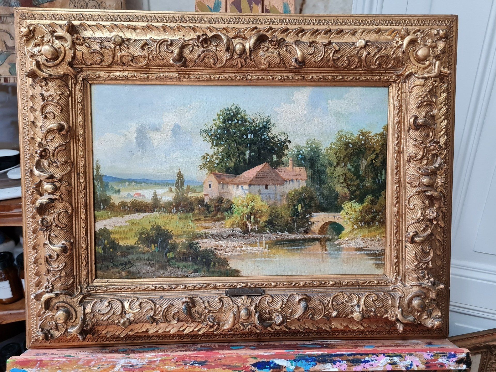 Ölgemälde nach der Restauration, deutlicher Unterschied, Risse und Löcher sind verschwunden, Farben leuchten wieder. Der neue Firnis schützt die Oberfläche, frischt die Farbe auf und ist ein UV- Schutz.