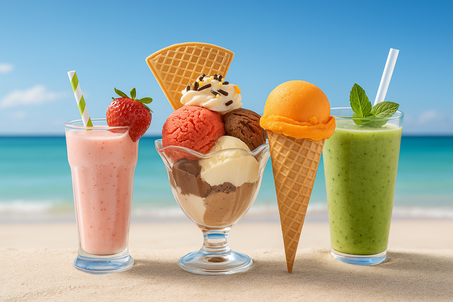 Eiswaffel mit drei Kugeln in verschiedenen Farben