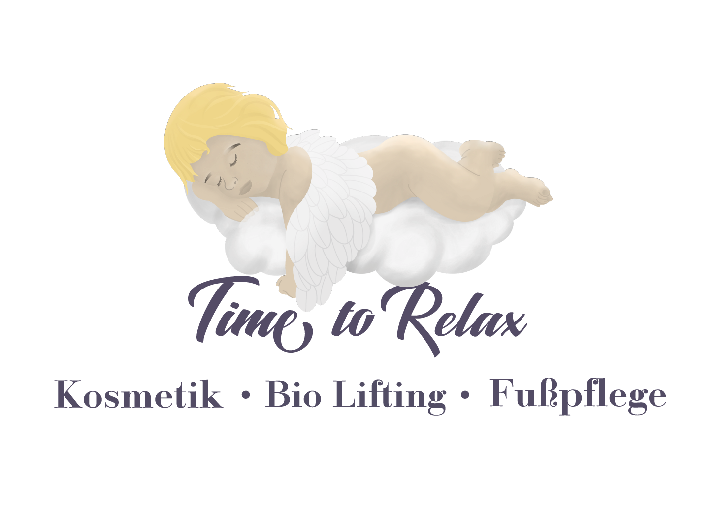 Logo des Kosmetikstudios Time to Relax in Berlin Lichtenrade. Ein Engel liegt auf einer Wolke und schläft.