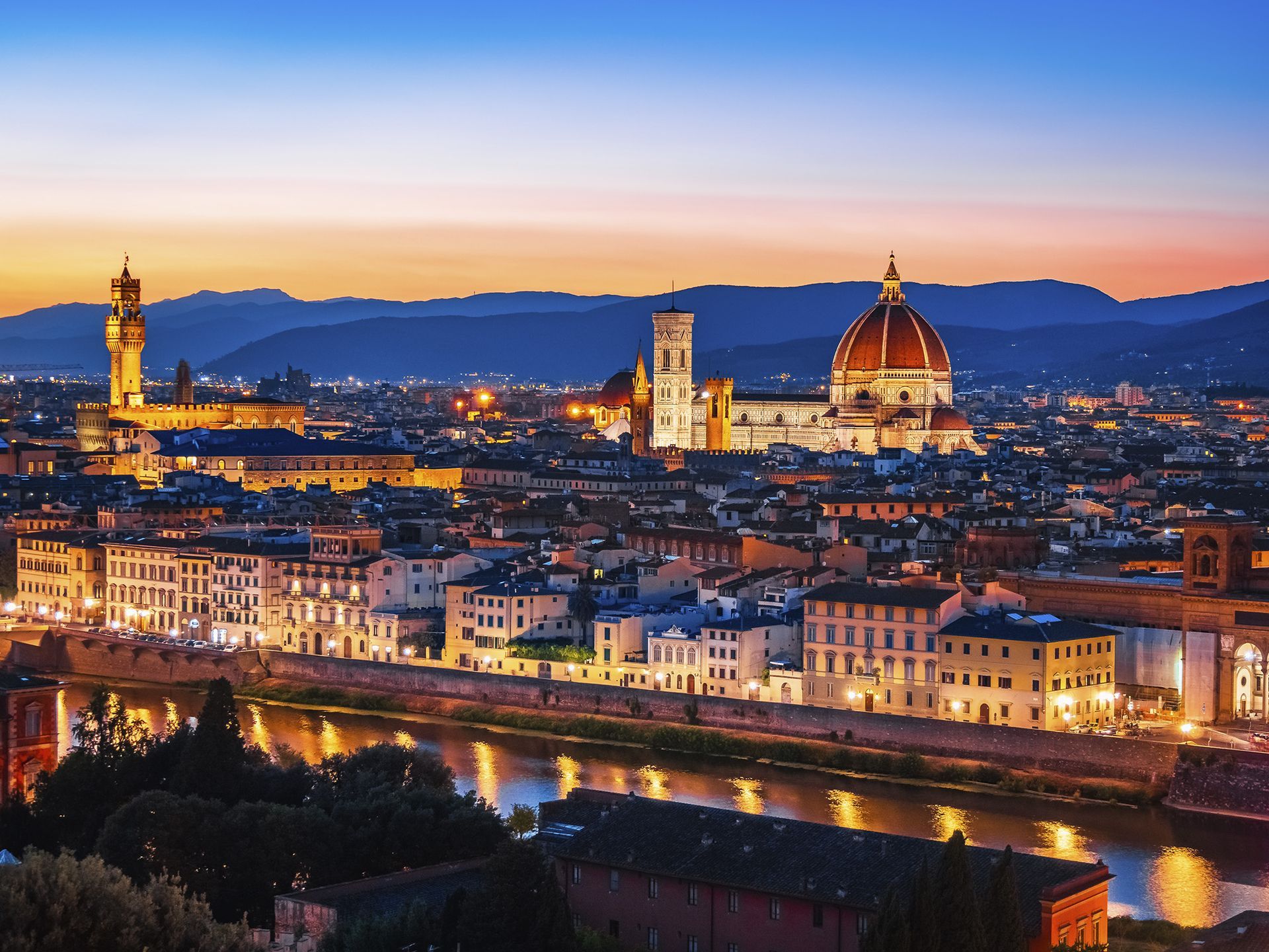 Florence city in Italy at sunset