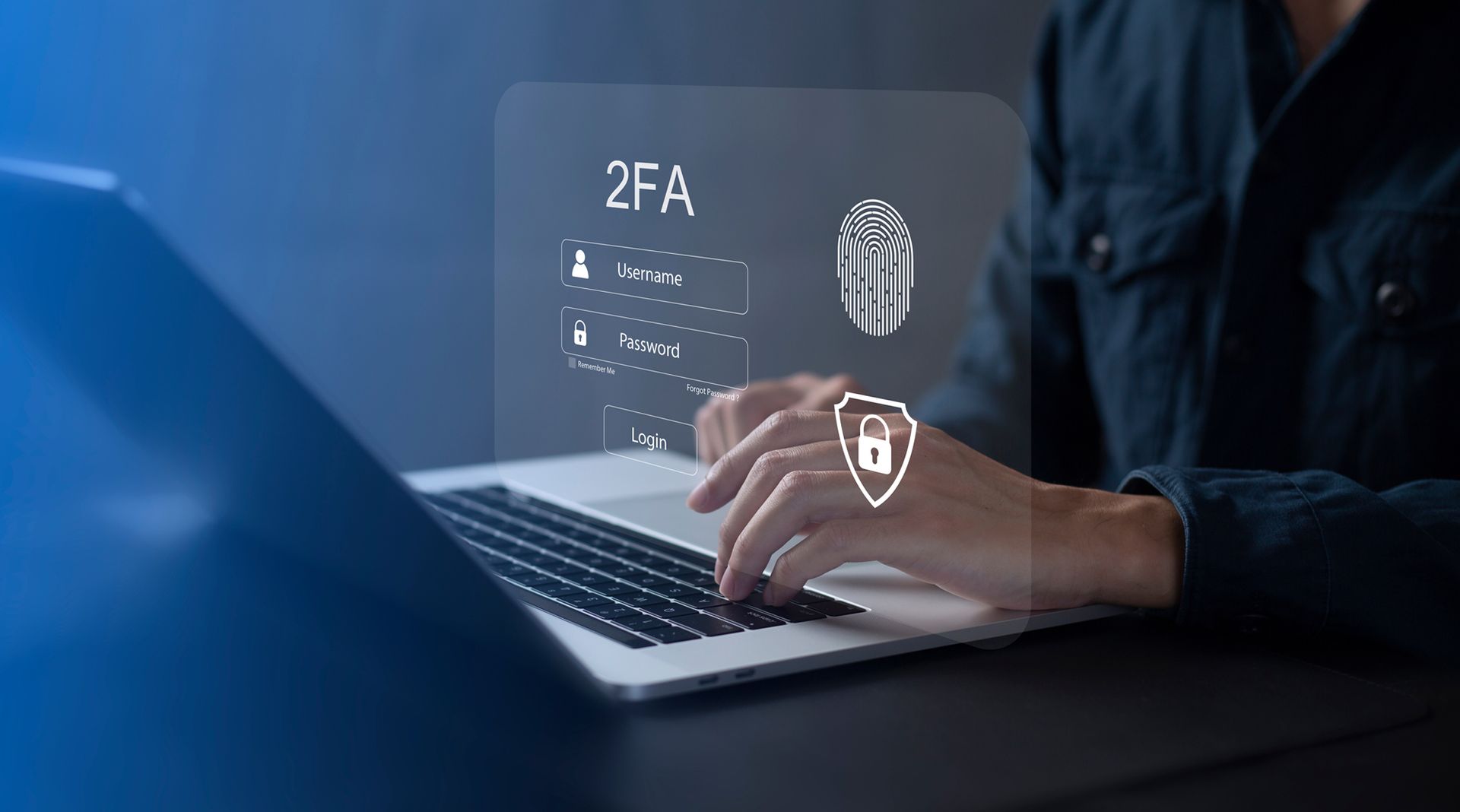 Laptop computer with 2FA login user name and password concept