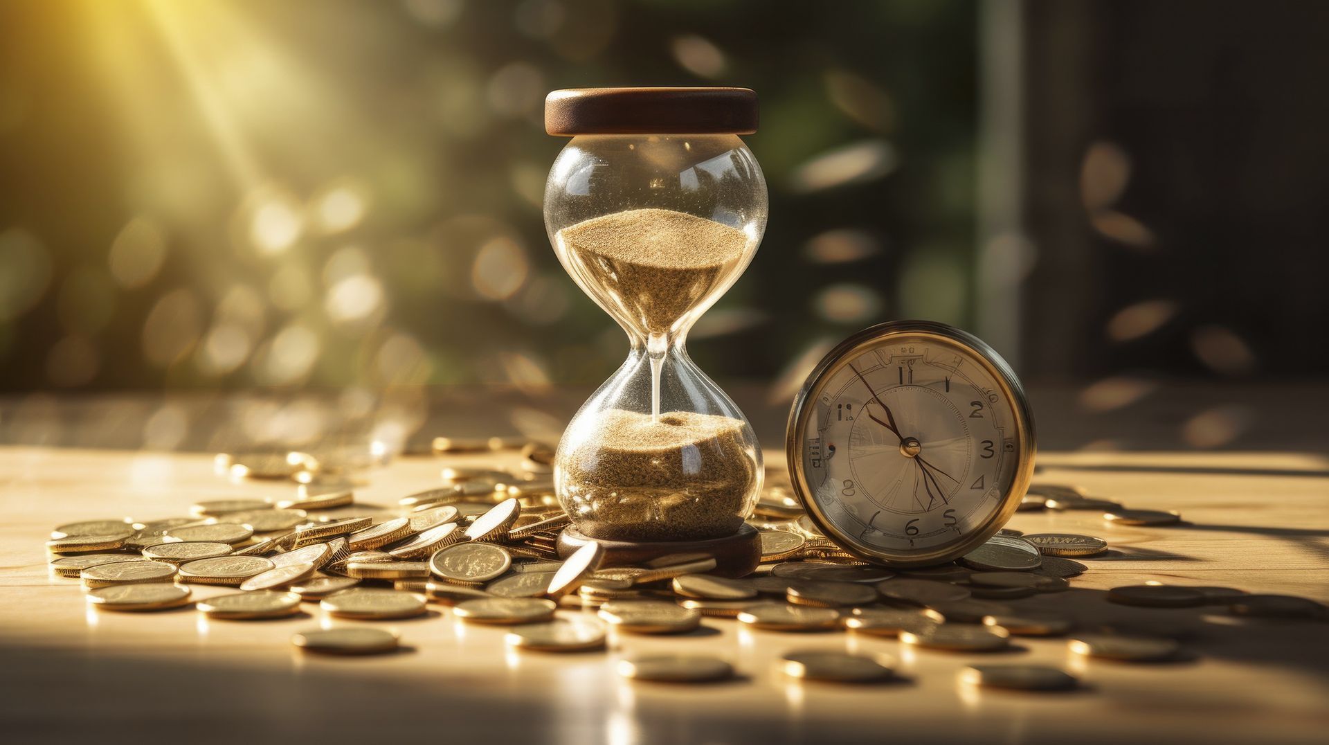 hourglass with sand and clock for pension concept