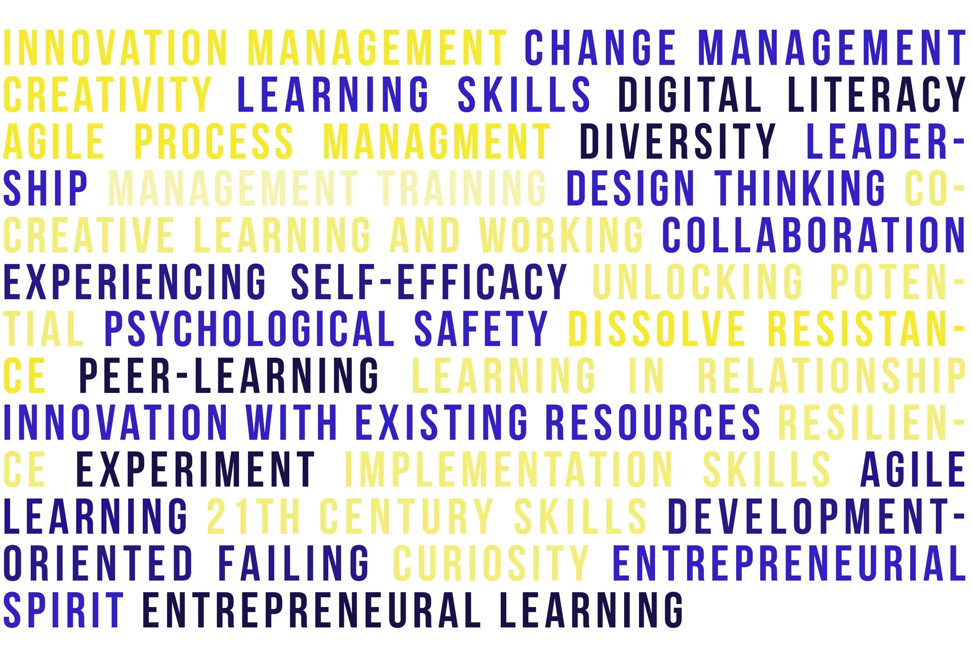 Text collage: Leadership, Innovation & Lifelong Learning – How we build future-proof organisations (MIMETA Innovation)
