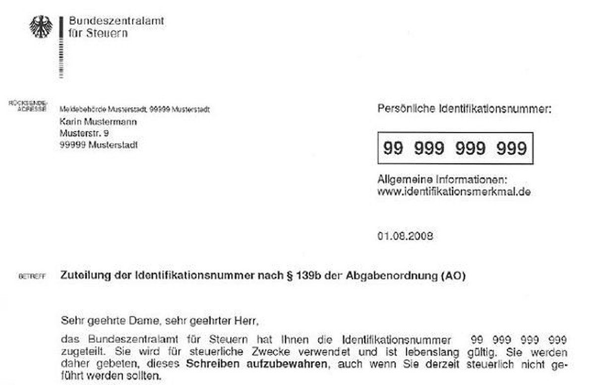 Steueridentifikationsnummer, Steuer ID, Finanzamt