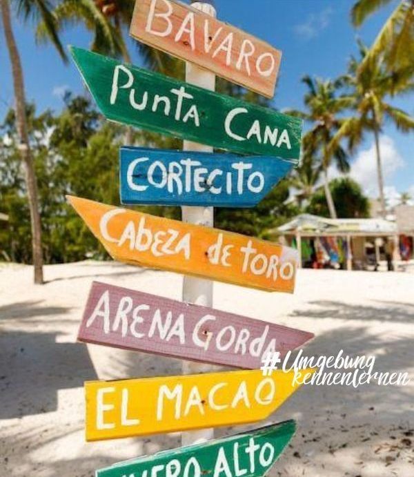 Punta Cana Tour Ein Schild mit den verschiedenen Ortsteilen von Punta Cana